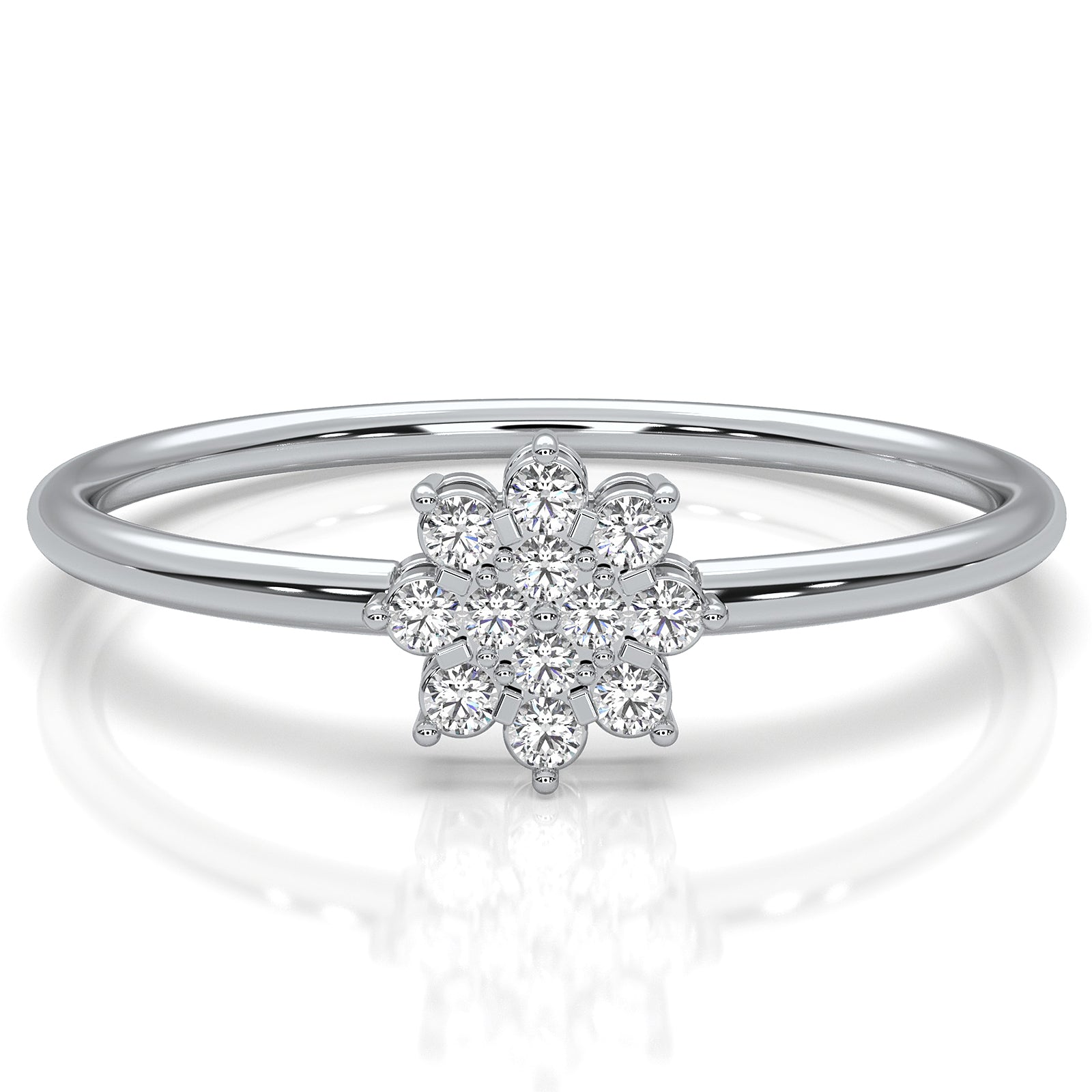 Floral Design Cluster Minimalist Round Lab Diamond Promise Ring 0.07ctw.